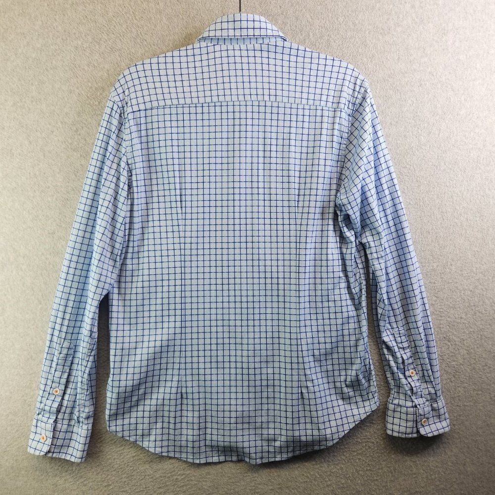 Butter Cloth Shirt Mens Large Blue Grid Check Flip Cuff Regular Fit Lightweight - Picture 15 of 16